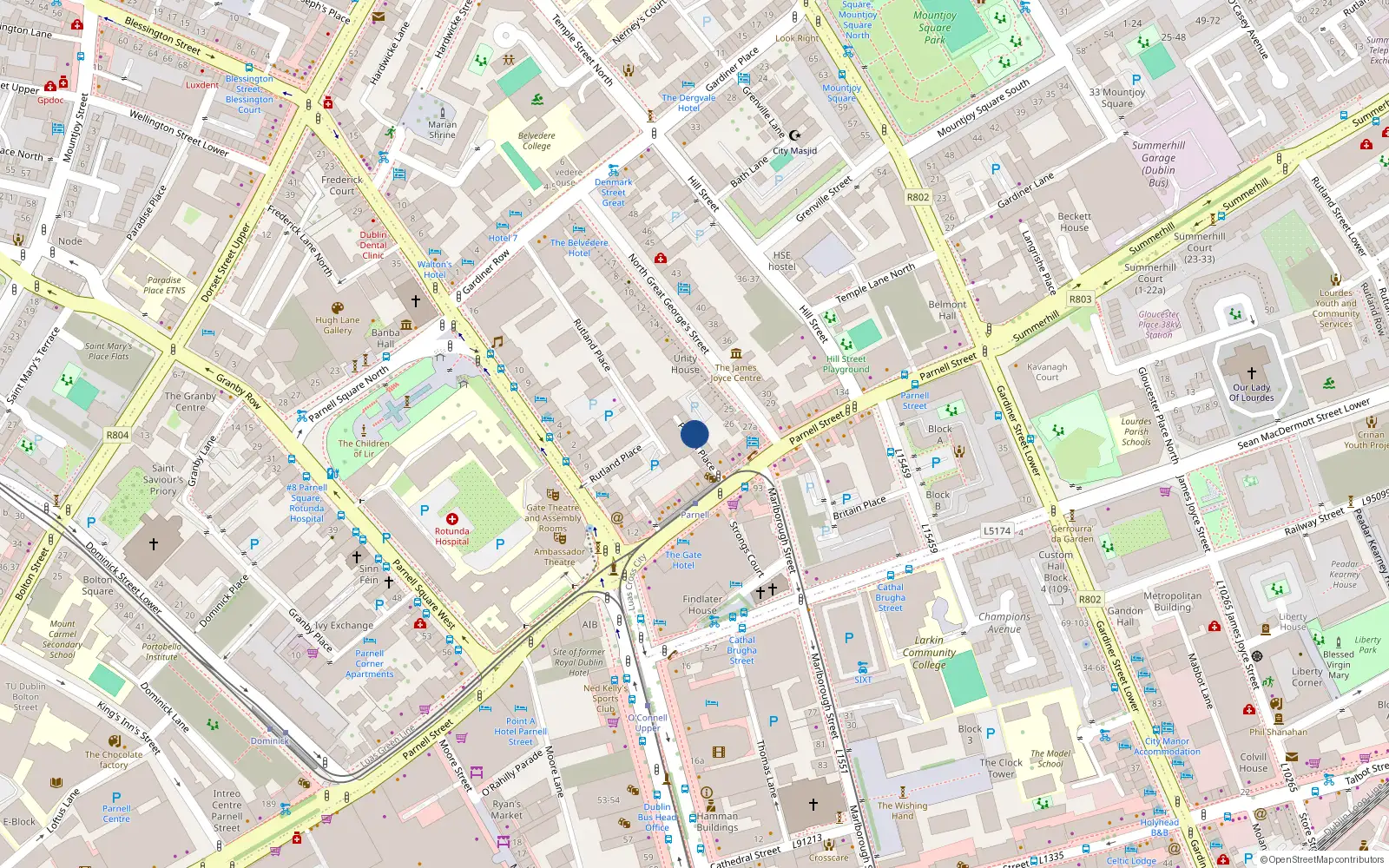 Overhead map showing the location of 4 & 4A Parnell Place, Parnell St, Dublin 1