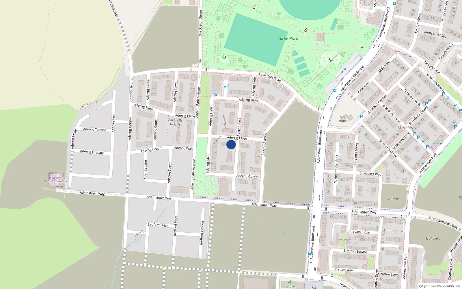 Overhead map showing the location of 10 Aderrig Close, Lucan
