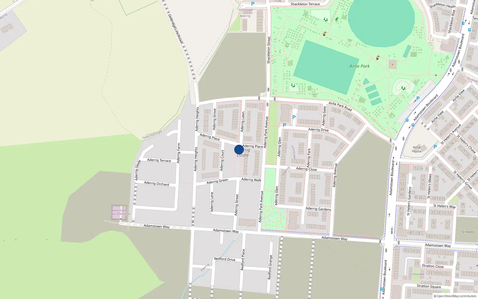 Overhead map showing the location of 4 Aderrig Green, Lucan