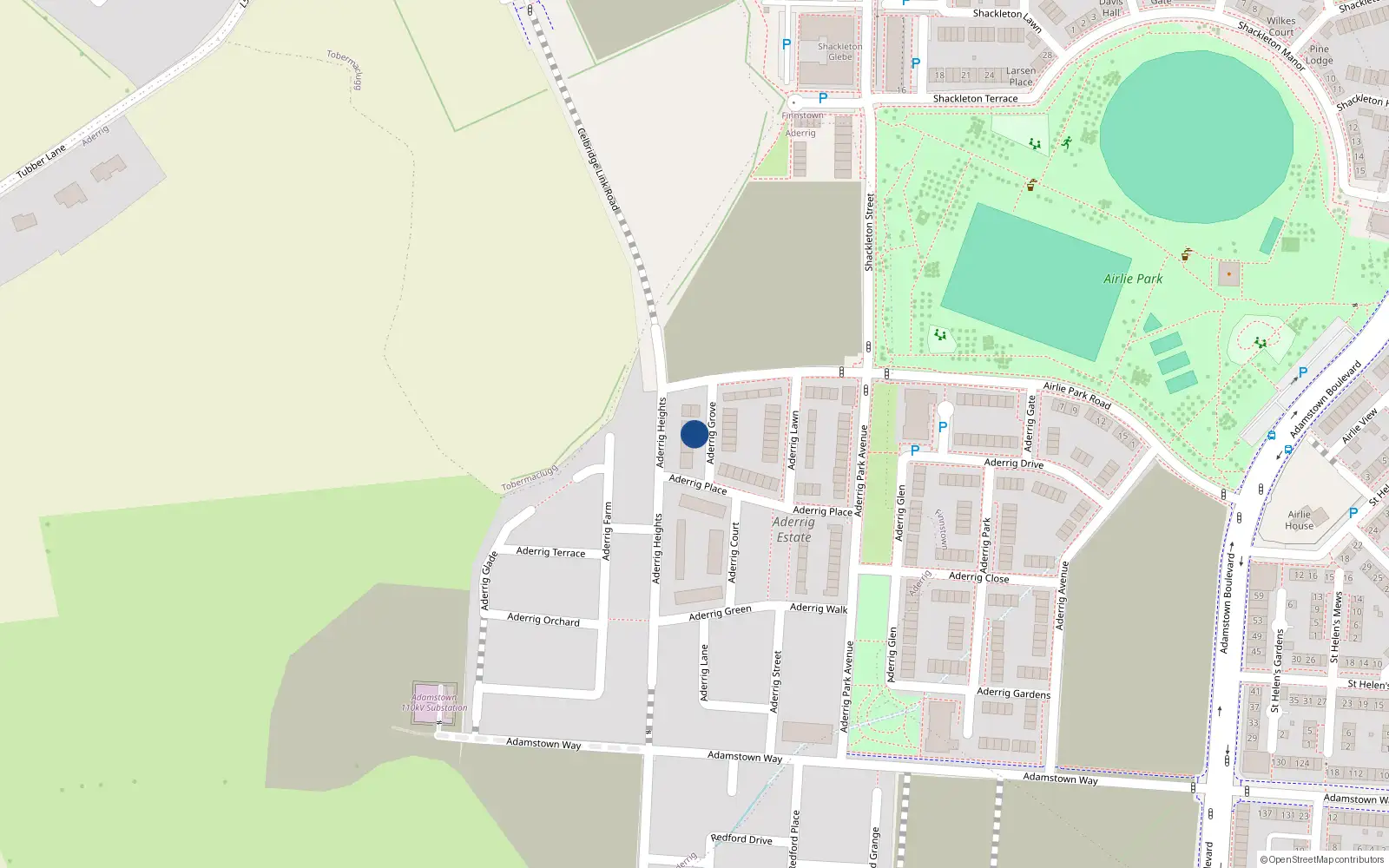 Overhead map showing the location of 4 Aderrig Grove, Adamstown, Lucan