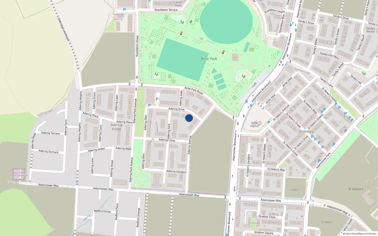 Overhead map showing the location of 4 Aderrig Drive, Lucan