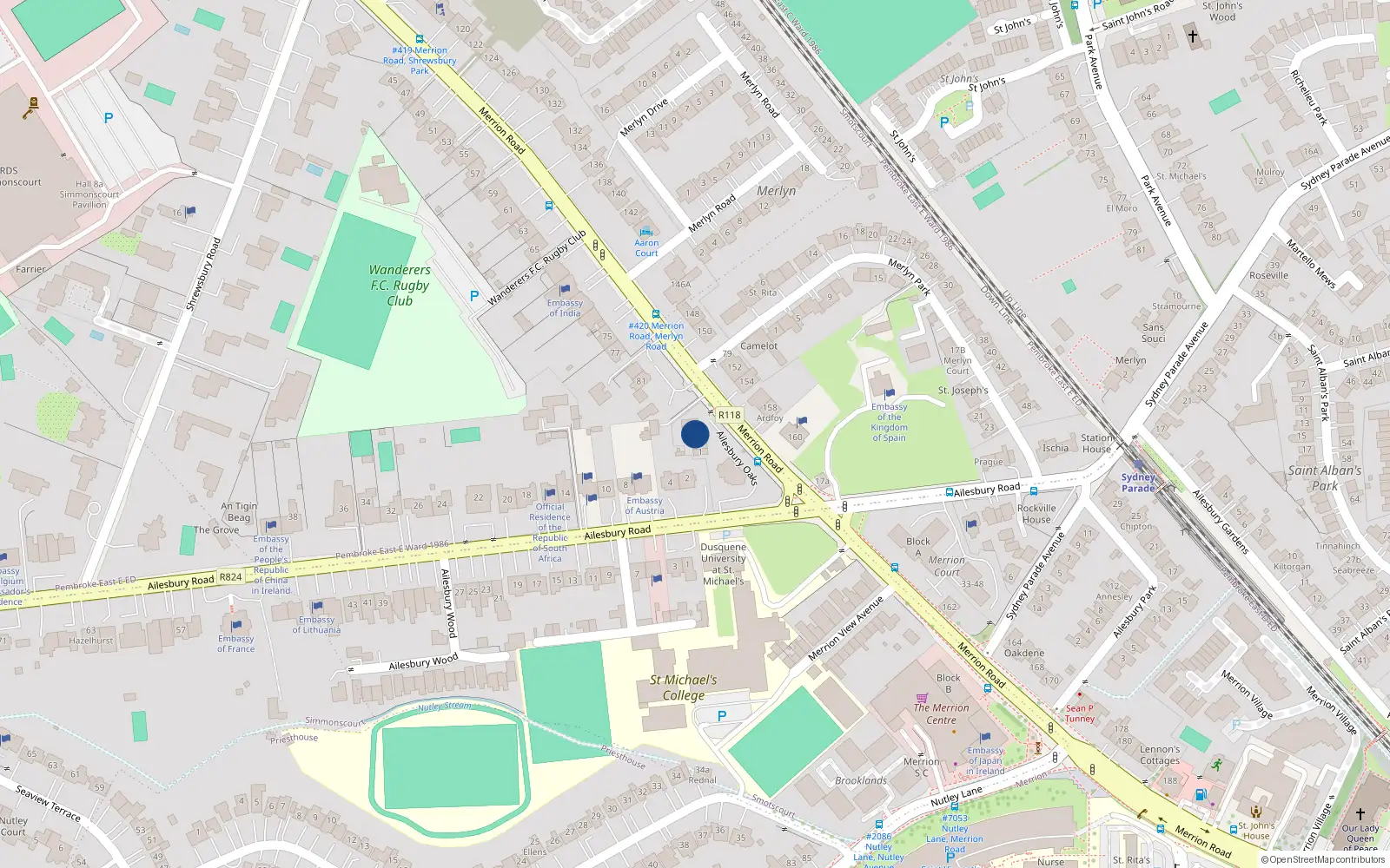Overhead map showing the location of 4 Ailesbury Oaks, Ballsbridge