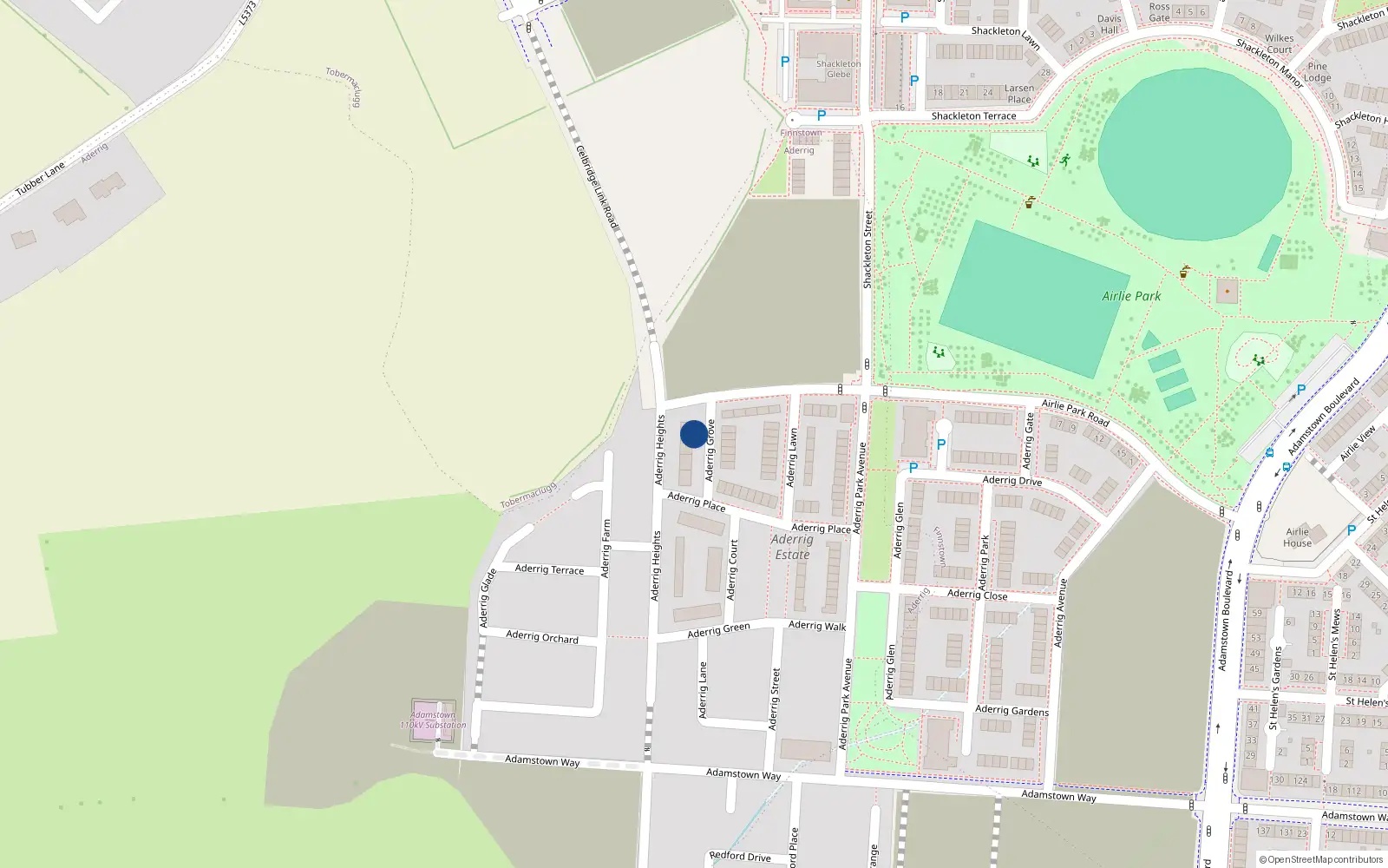 Overhead map showing the location of 4 Airlie Park Road West, Adamstown, Lucan