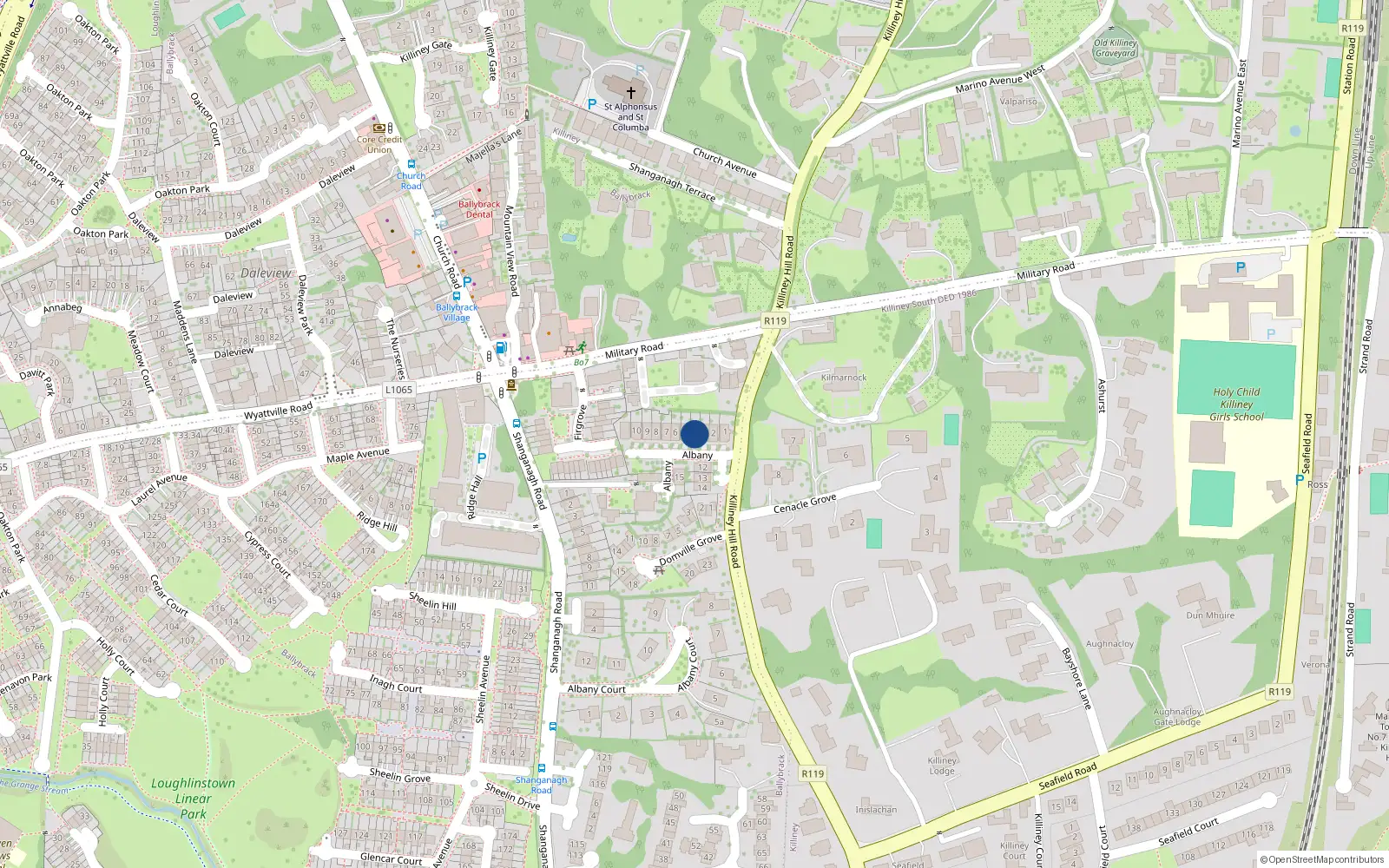 Overhead map showing the location of 4 Albany, Killiney Hill Road, Killiney