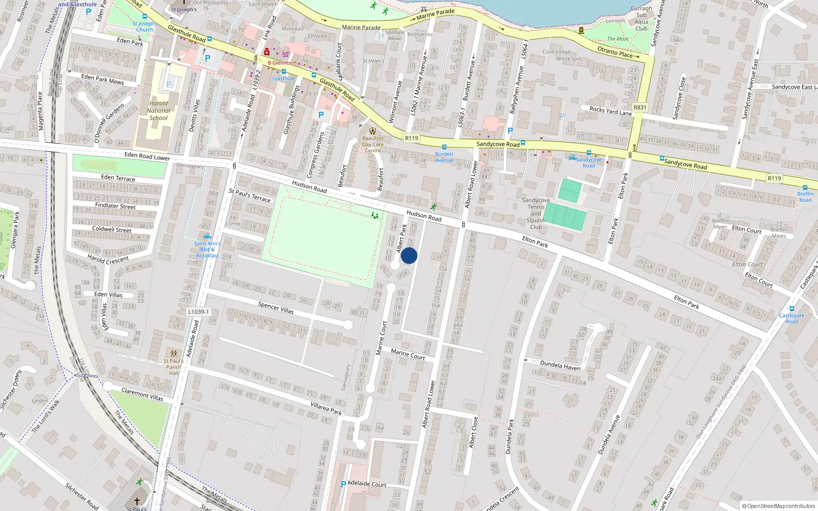 Overhead map showing the location of 4 Albert Park, Sandycove