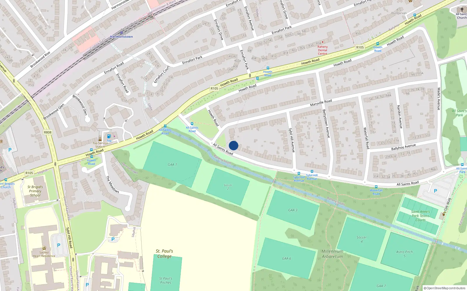 Overhead map showing the location of 4 All Saints Road, Dublin 5