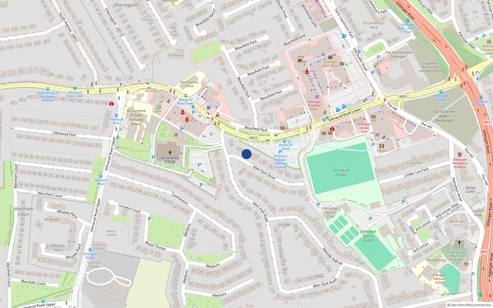 Overhead map showing the location of 4 Allen Park Drive, Dublin