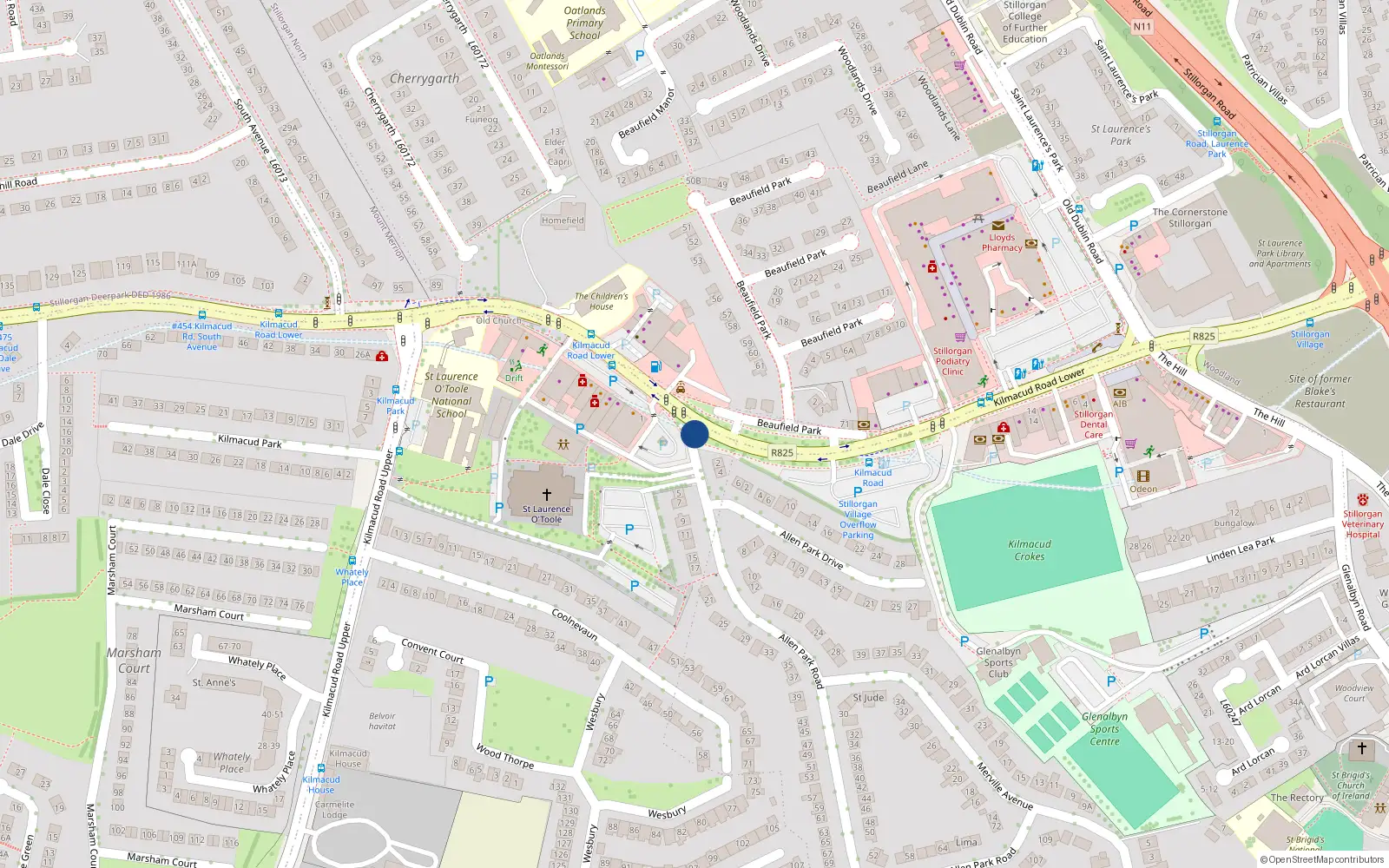 Overhead map showing the location of 4 Allen Park Road, Co. Dublin