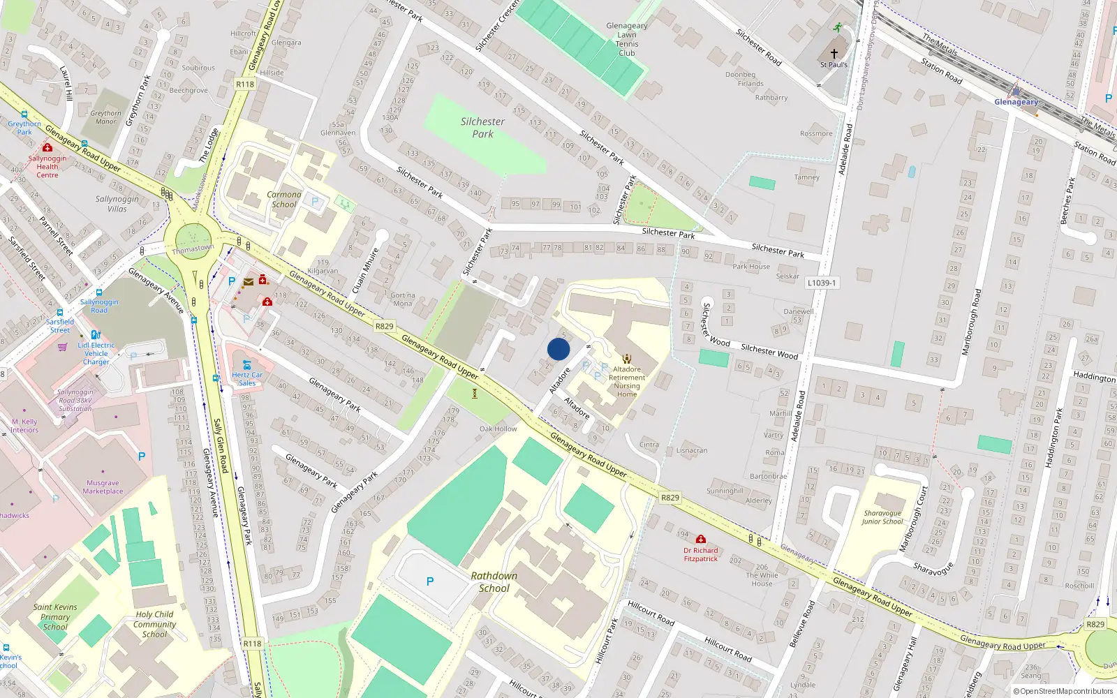 Overhead map showing the location of 4 Altadore, Glenageary