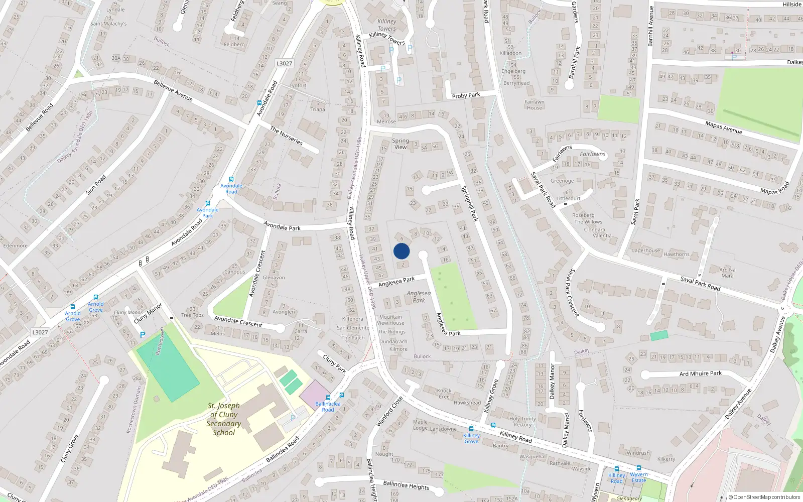 Overhead map showing the location of 4 Anglesea Park, Killiney, Dublin