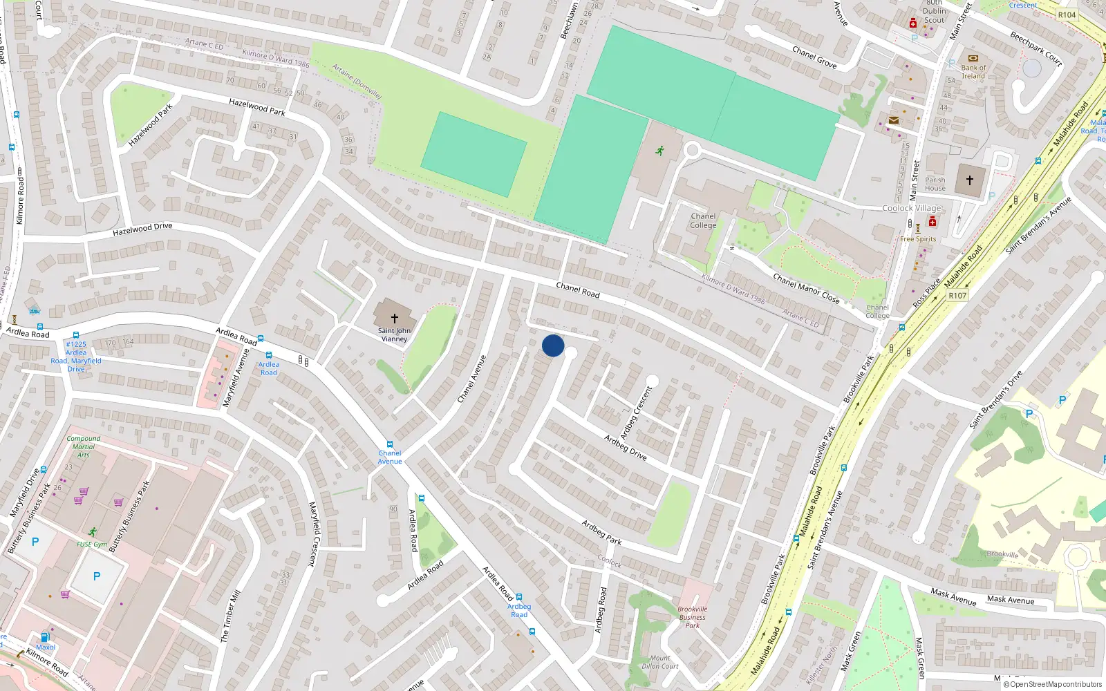 Overhead map showing the location of 4 Ardbeg Park, Dublin 5