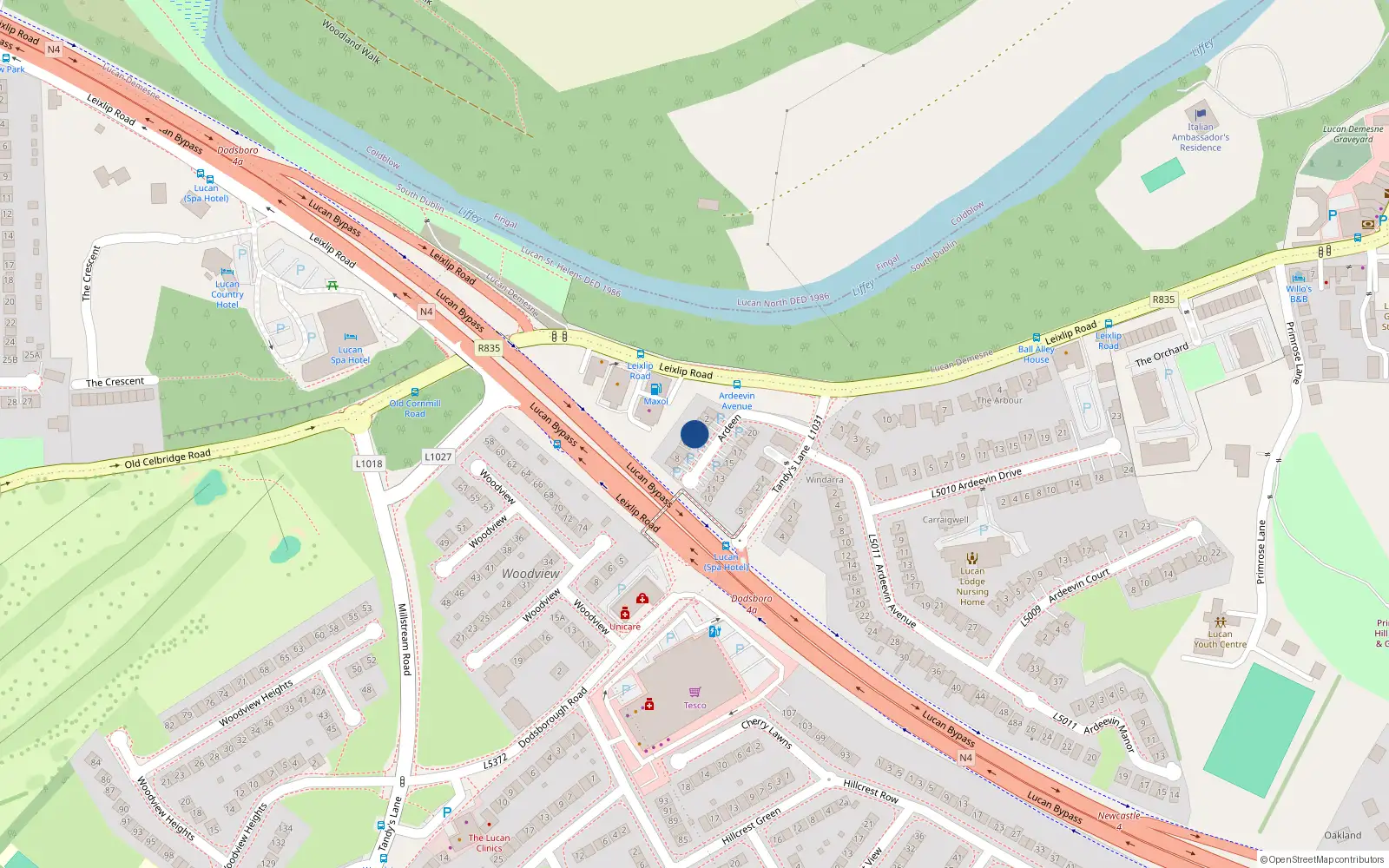 Overhead map showing the location of 4 Ardeen, Lucan, Dublin