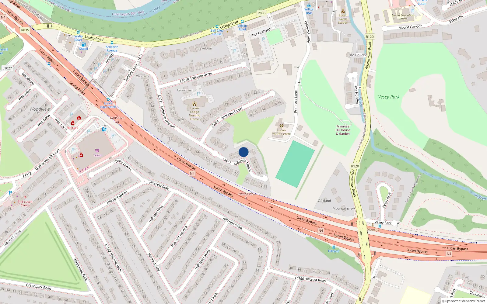 Overhead map showing the location of 4 Ardeevin Manor, Lucan