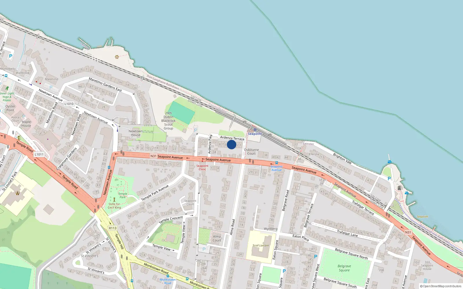 Overhead map showing the location of 4 Ardenza Terrace, Monkstown