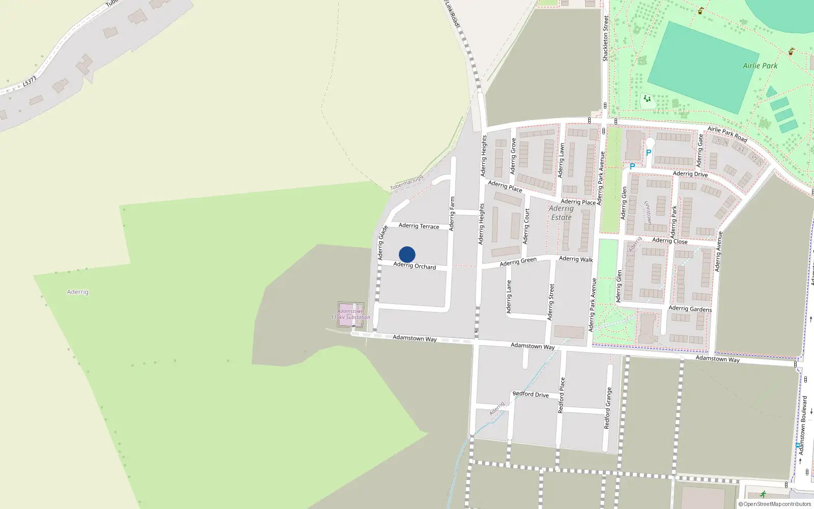 Overhead map showing the location of 4 Arderrig Orchard, Adamstown, Lucan