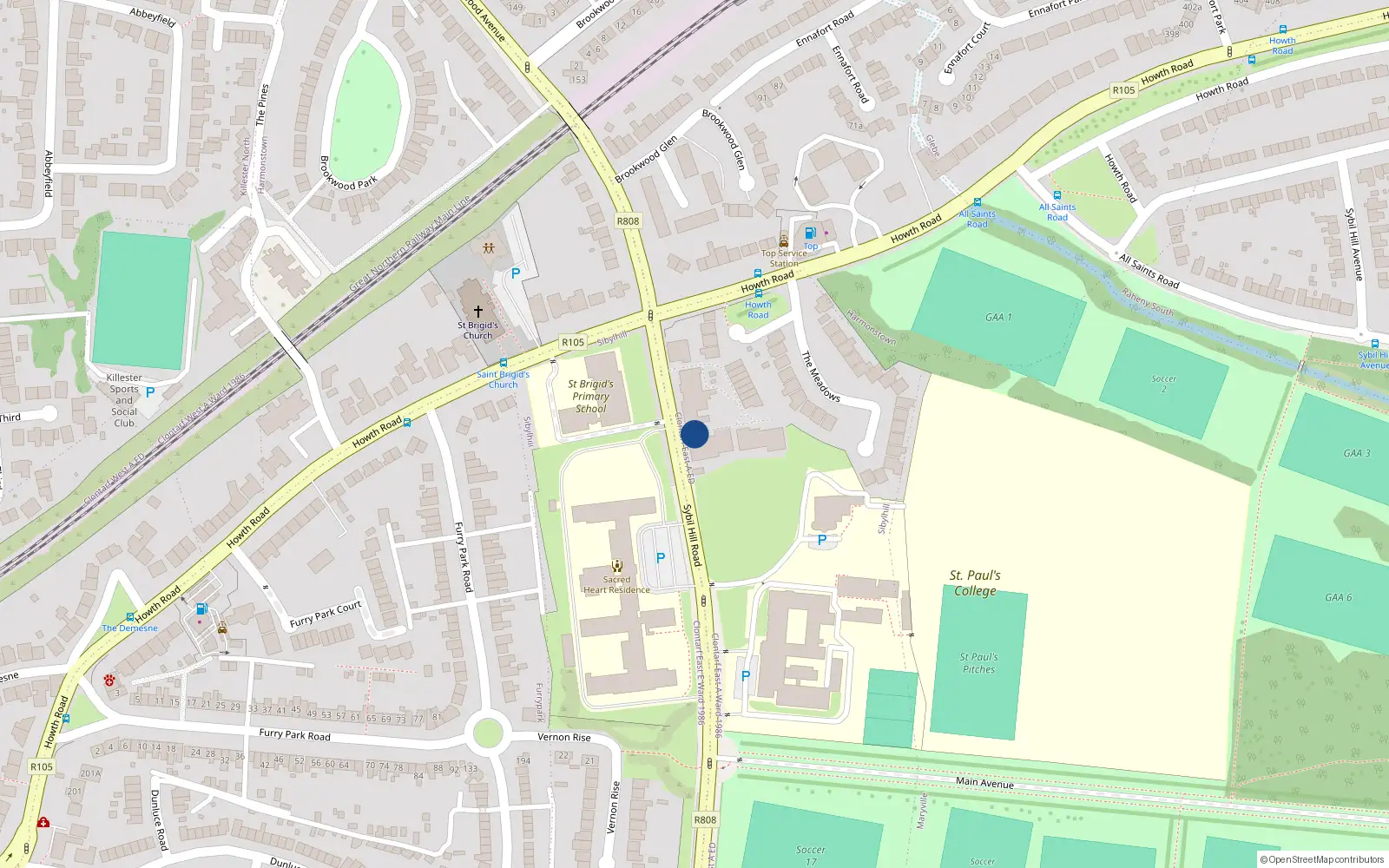 Overhead map showing the location of 4 Ardilaun Court, Sybil Hill Road, Dublin 5