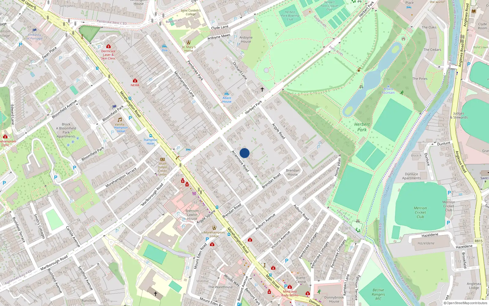 Overhead map showing the location of 4 Arranmore Road, Dublin 4