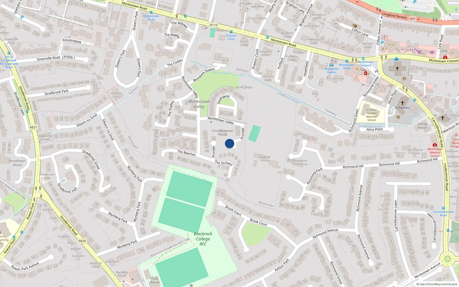 Overhead map showing the location of 4 Arundel, Monkstown
