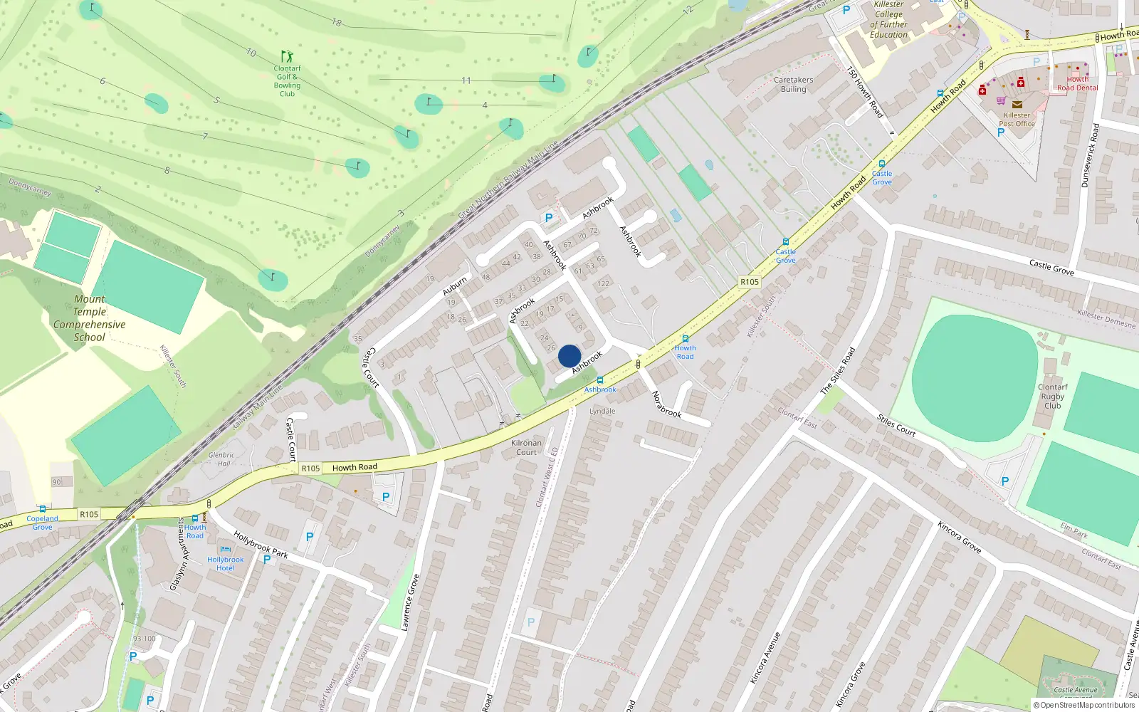 Overhead map showing the location of 4 Ashbrook, Howth Road, Clontarf Dublin 3