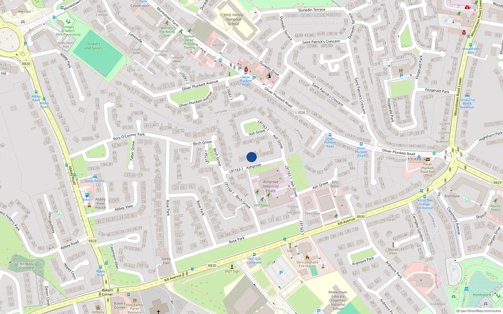 Overhead map showing the location of 4 Ashgrove, Dun Laoghaire