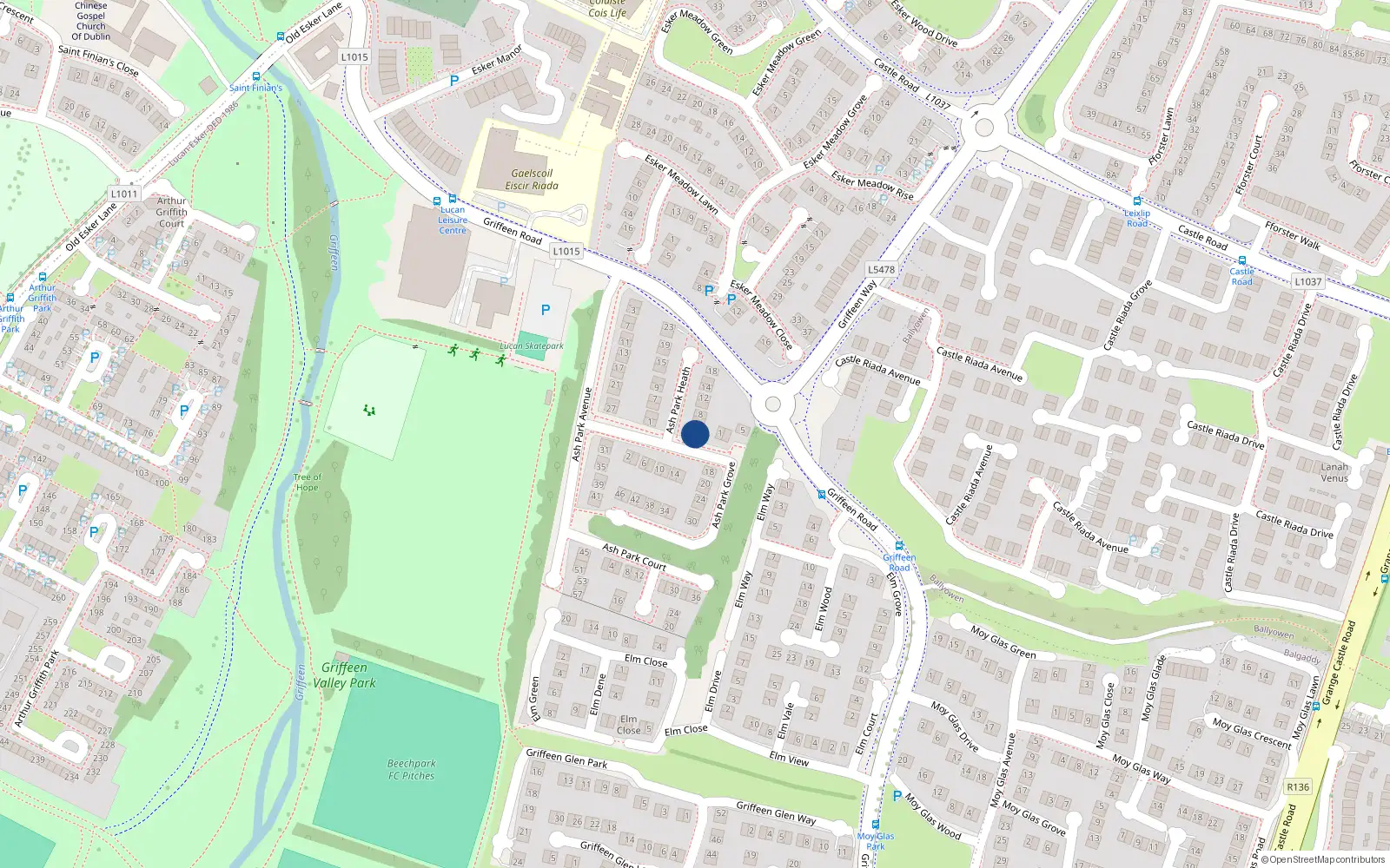 Overhead map showing the location of 4 Ashpark Heath, Lucan, Dublin