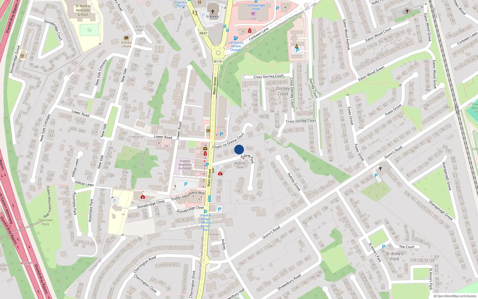 Overhead map showing the location of 4 Aubrey Park, Dublin