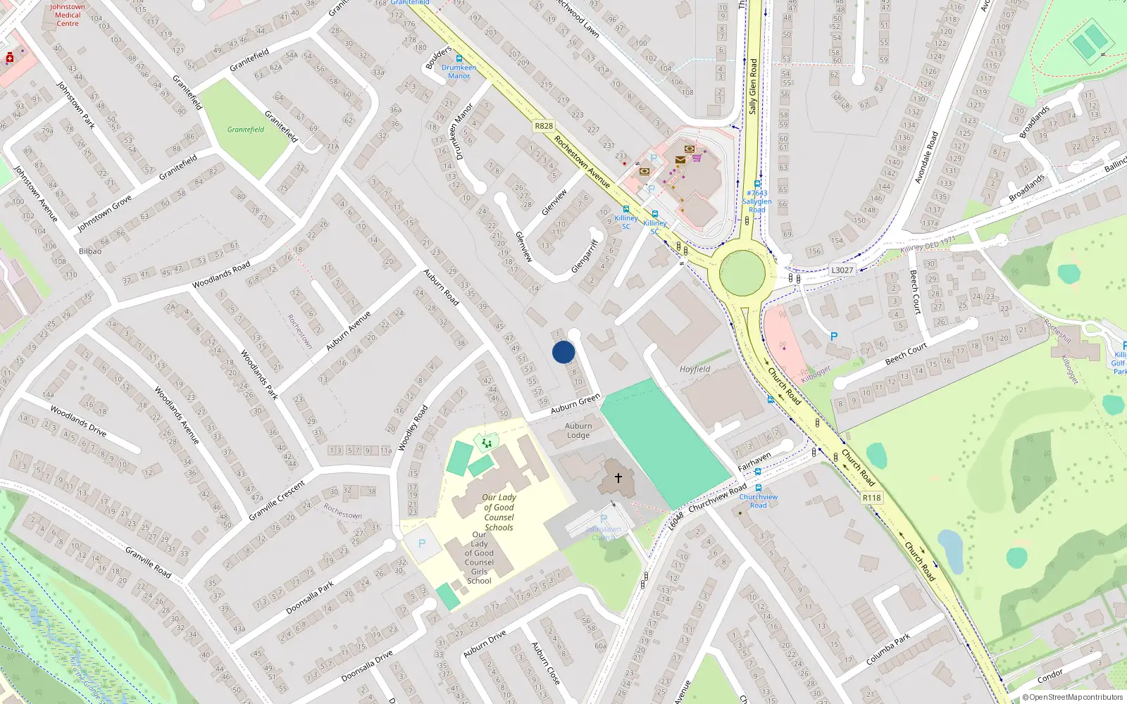 Overhead map showing the location of 4 Auburn Green, Auburn Road, Dun Laoghaire