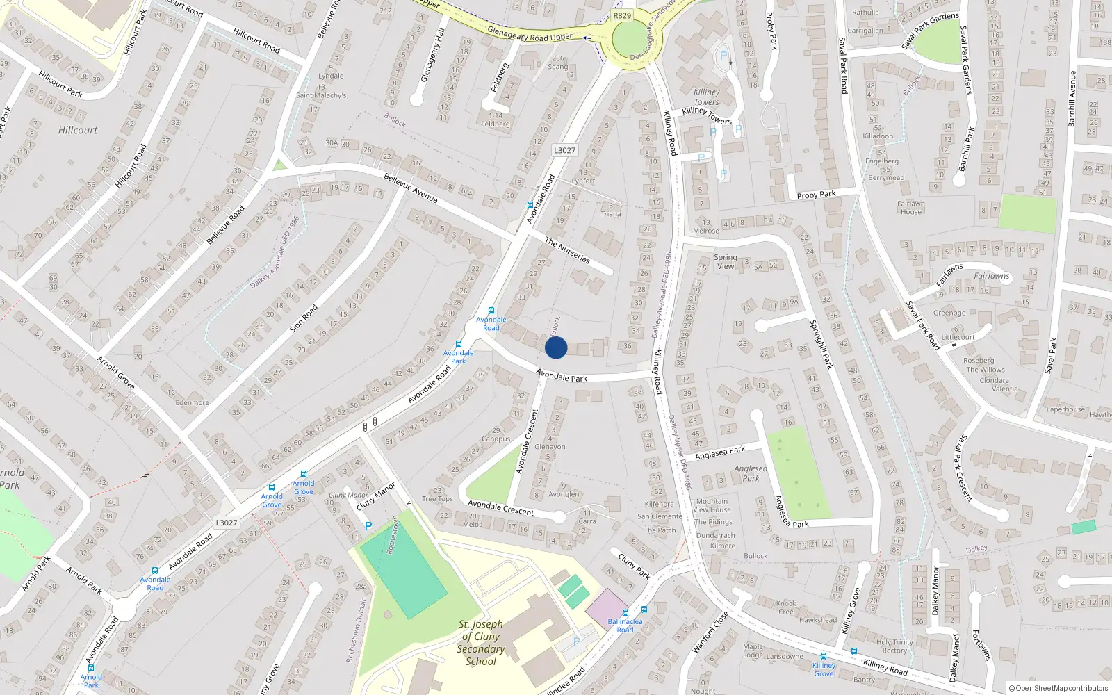 Overhead map showing the location of 4 Avondale Park, Killiney