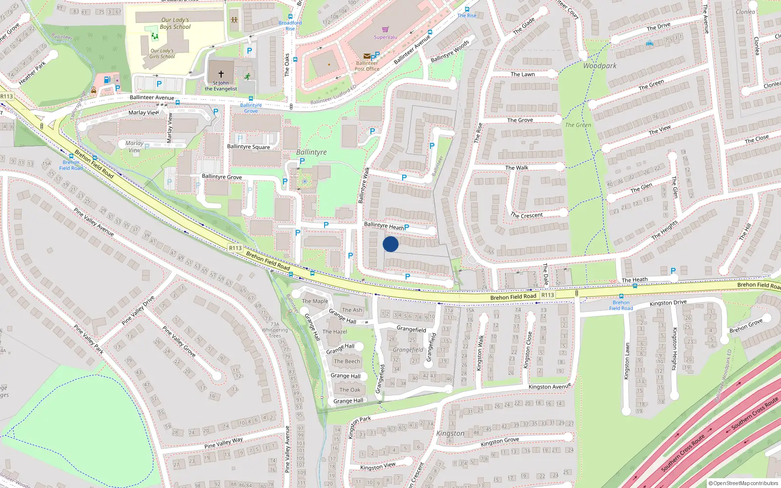 Overhead map showing the location of 4 Ballintyre Heath, Dublin 16