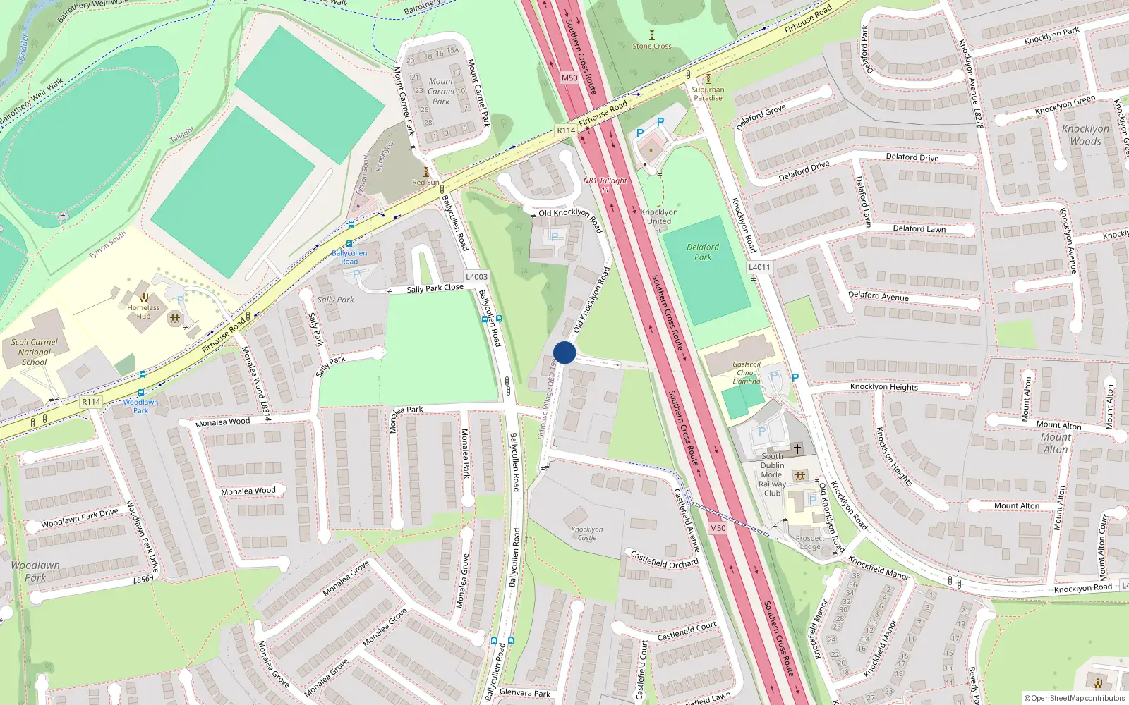 Overhead map showing the location of 4 Ballycragh, Old Knocklyon Road, Knocklyon