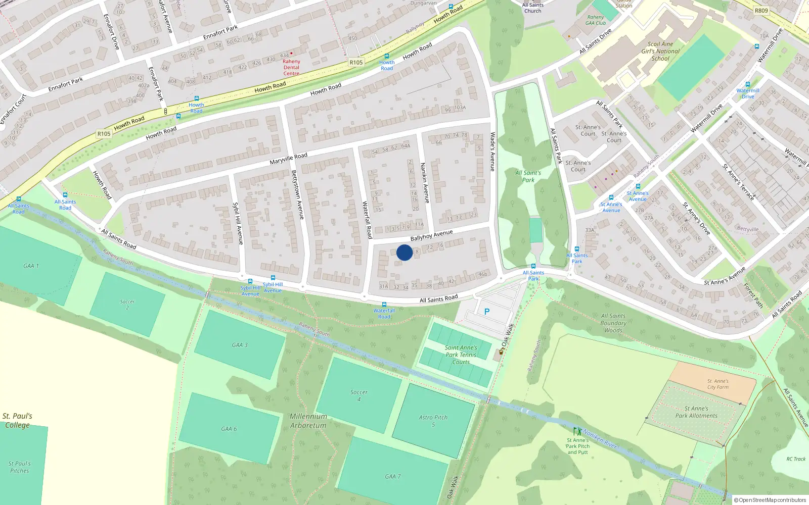 Overhead map showing the location of 4 Ballyhoy Avenue, Dublin 5