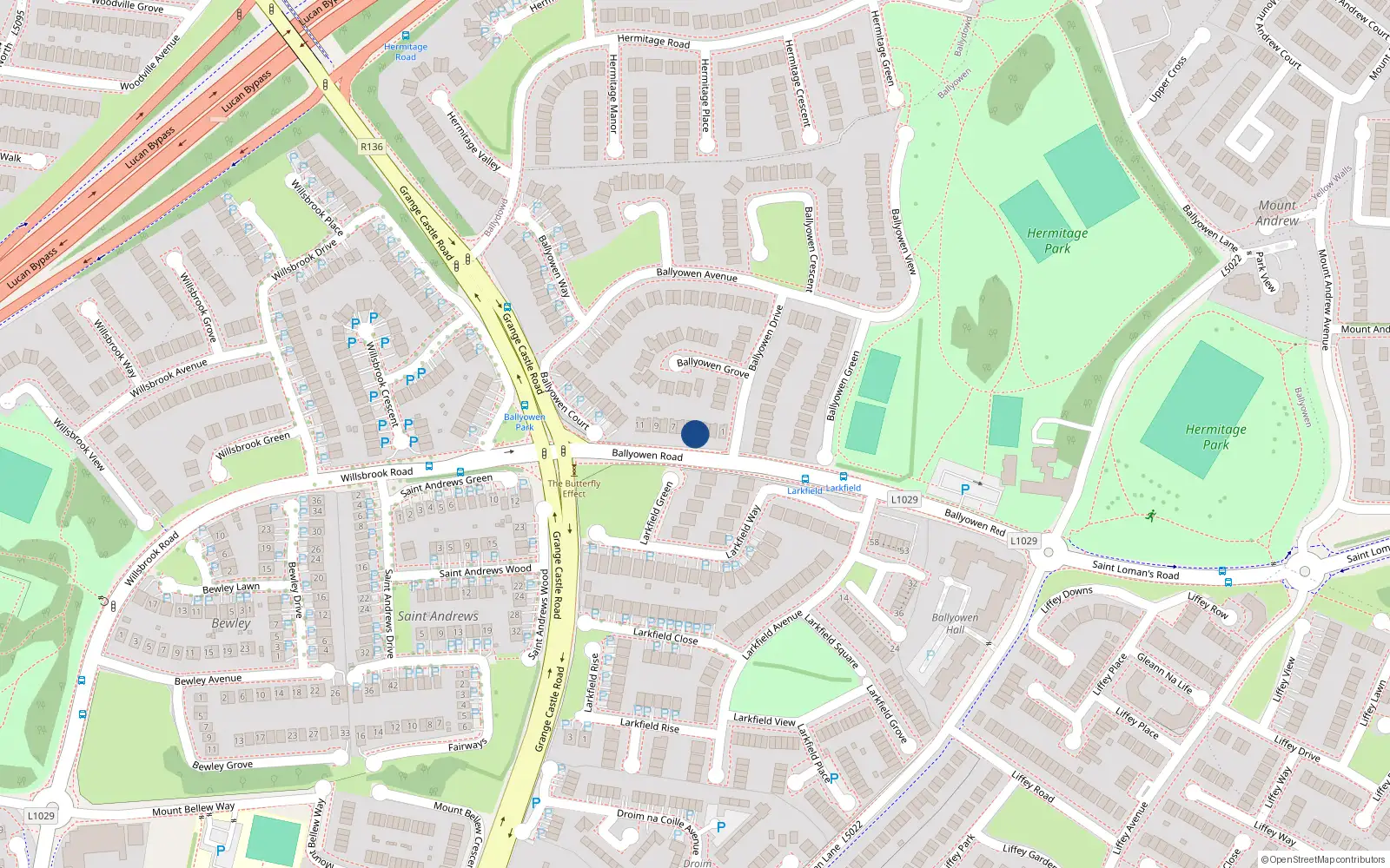 Overhead map showing the location of 4 Ballyowen Road, Lucan