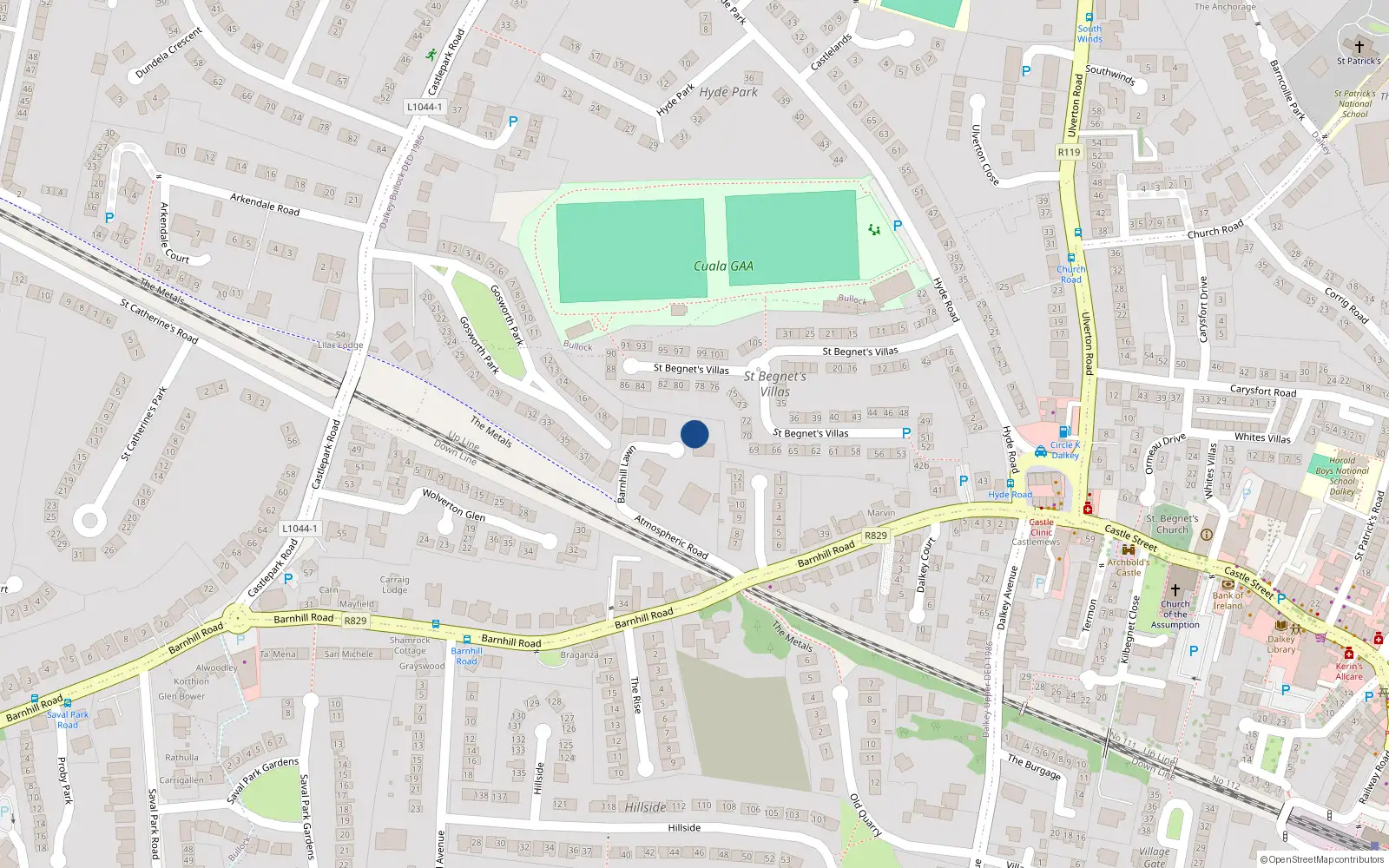 Overhead map showing the location of 4 Barnhill Lawn, Dalkey, Dublin