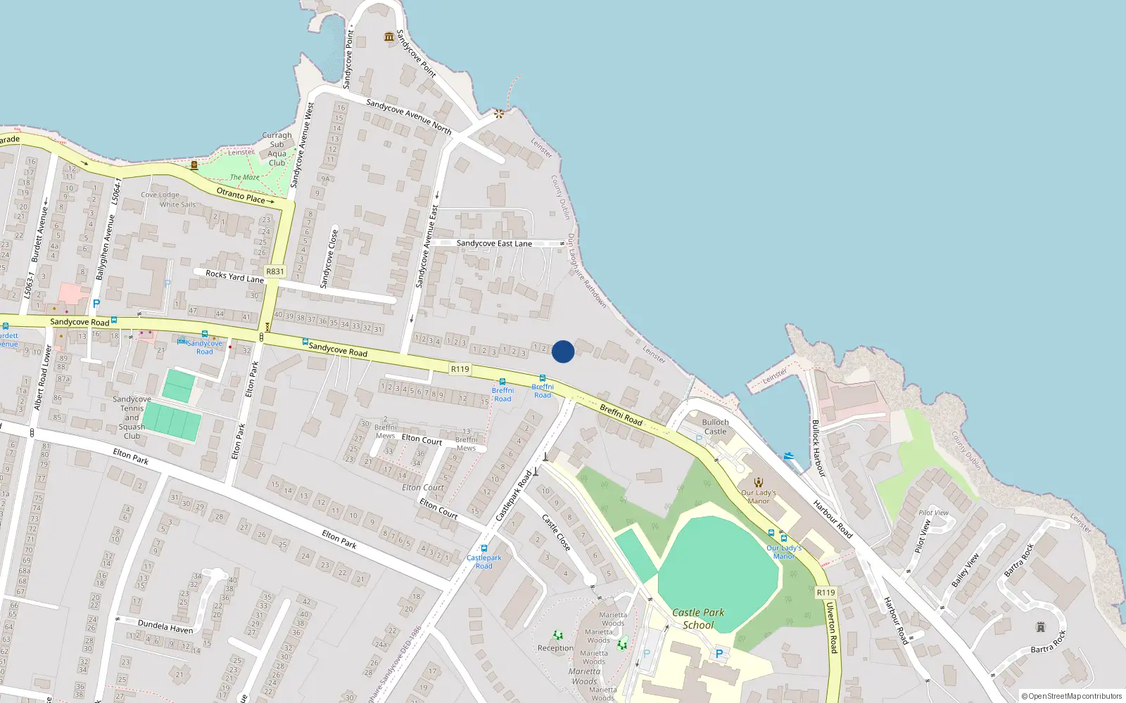 Overhead map showing the location of 4 Bayswater Terrace, Breffni Road, Sandycove