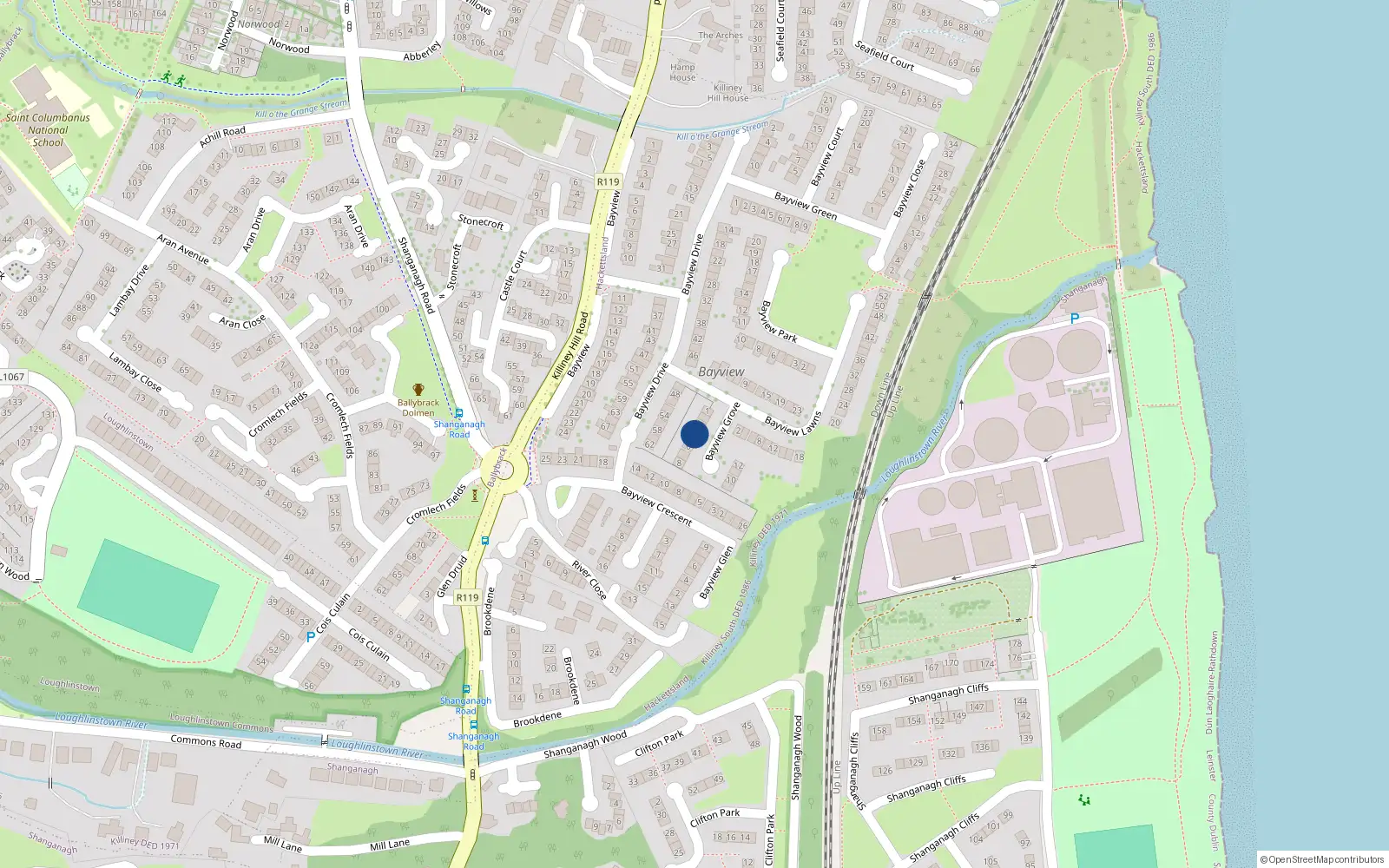 Overhead map showing the location of 4 Bayview Grove, Killiney, Dublin