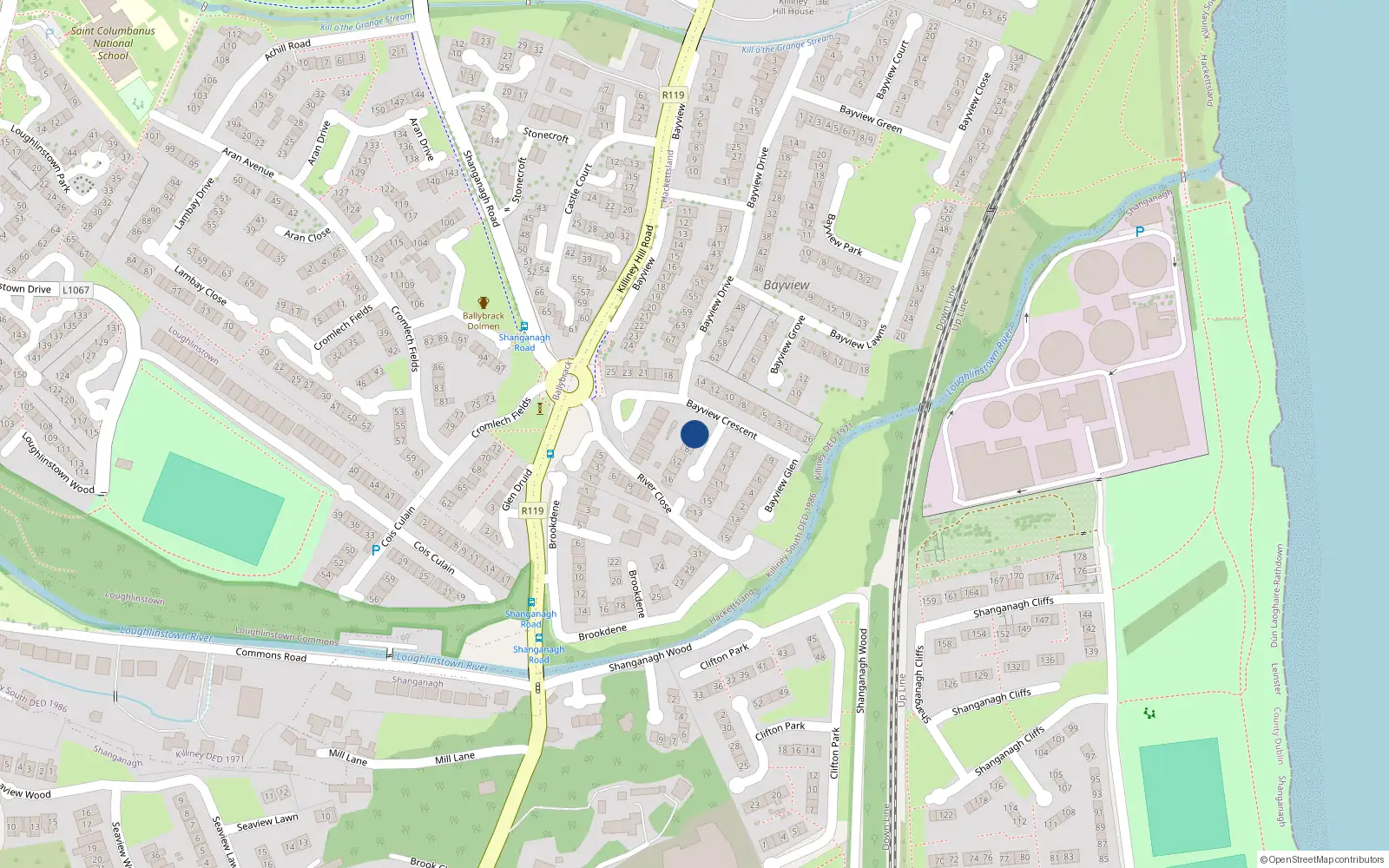 Overhead map showing the location of 4 Bayview Rise, Killiney