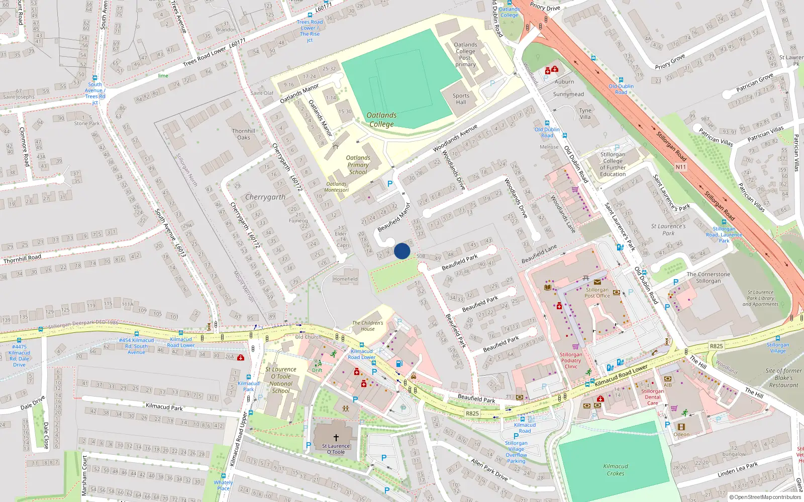 Overhead map showing the location of 4 Beaufield Manor, Dublin