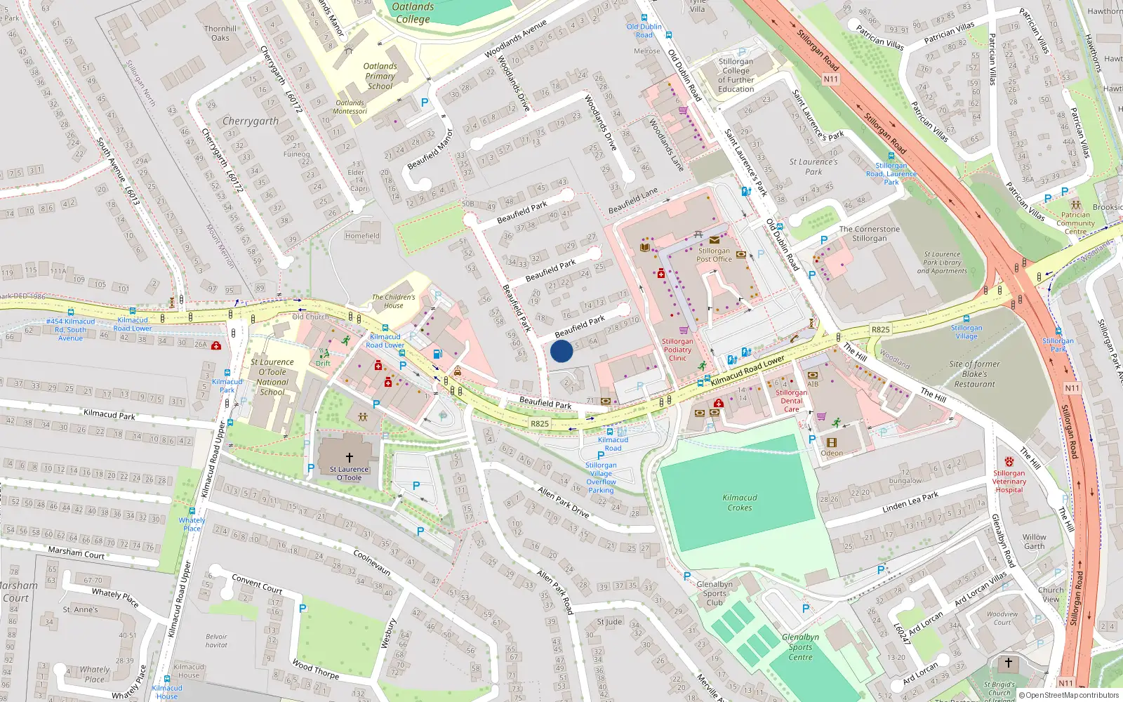 Overhead map showing the location of 4 Beaufield Park, Dublin