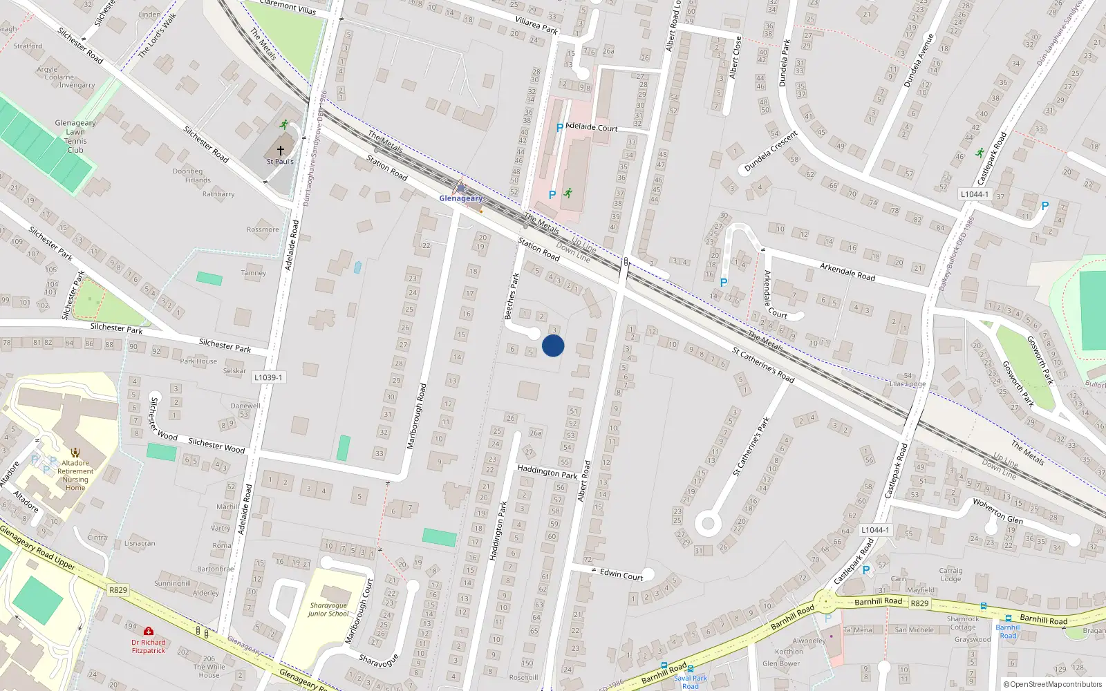 Overhead map showing the location of 4 Beeches Park, Dublin