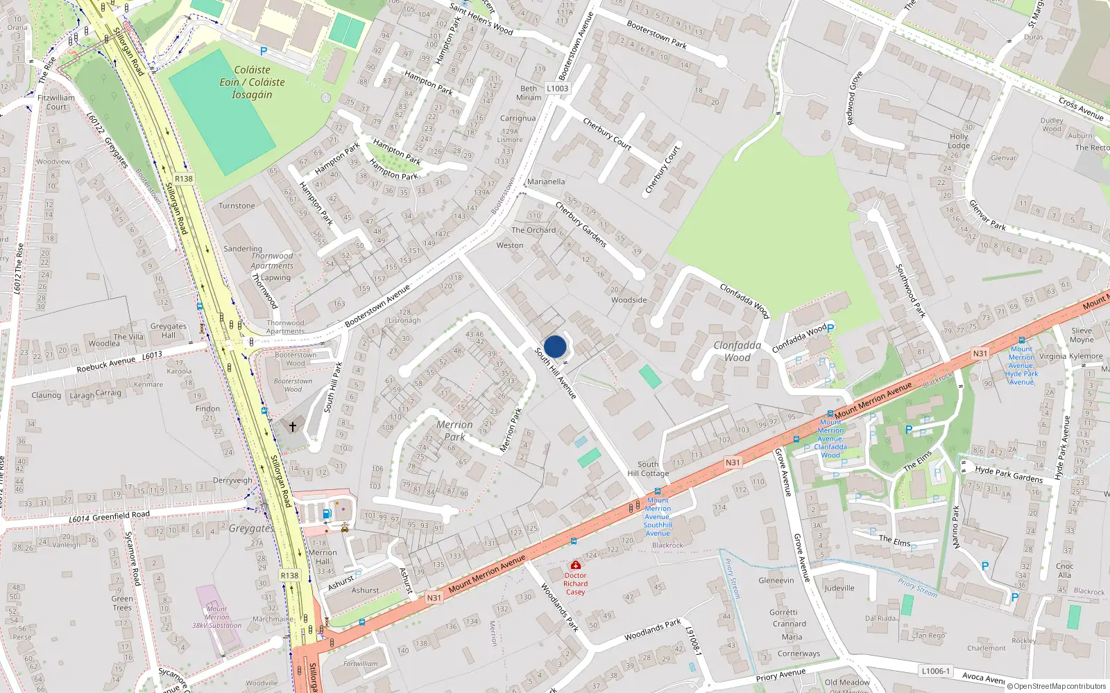 Overhead map showing the location of 4 Beechlawn, South Hill Avenue, Blackrock