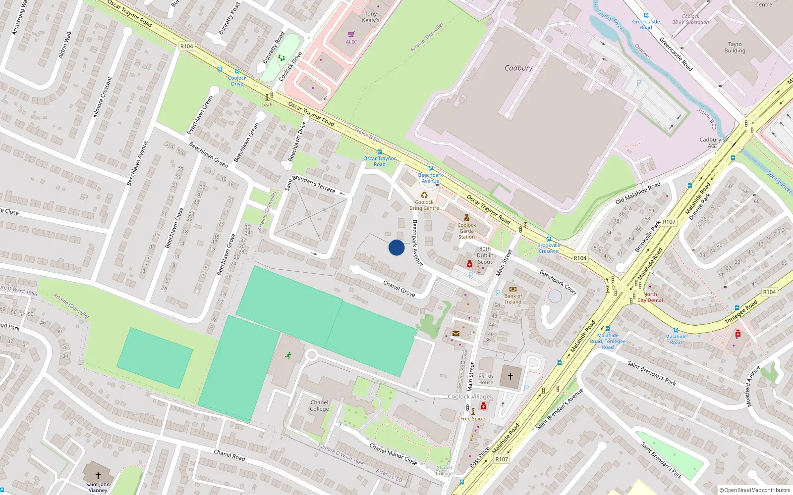 Overhead map showing the location of 4 Beechpark Avenue, Dublin 5