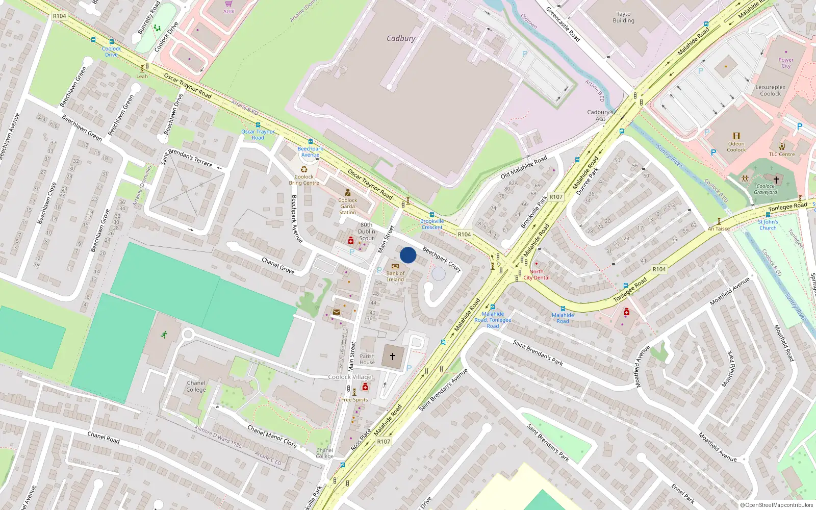 Overhead map showing the location of 4 Beechpark Court, Coolock Village, Coolock Dublin 5