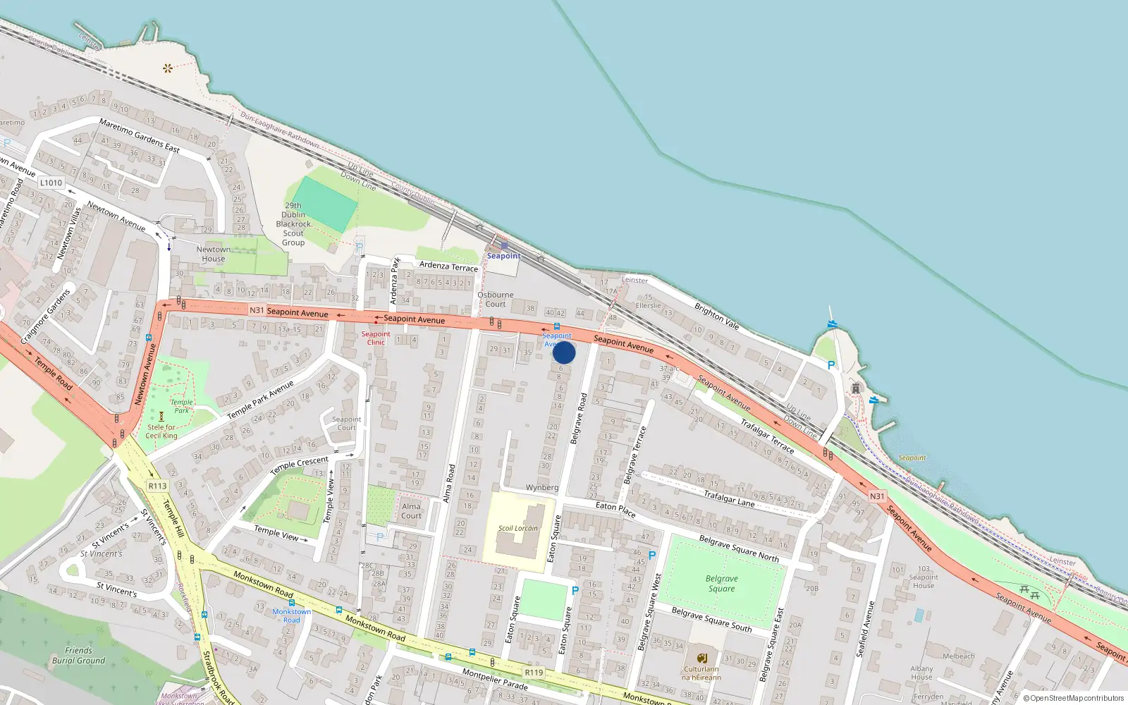 Overhead map showing the location of 4 Belgrave Road, Monkstown