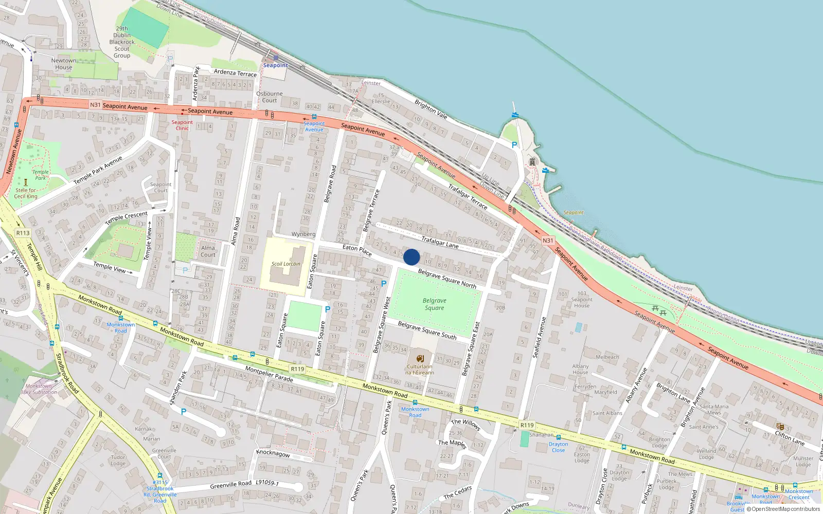 Overhead map showing the location of 4 Belgrave Square North, Monkstown, Dublin
