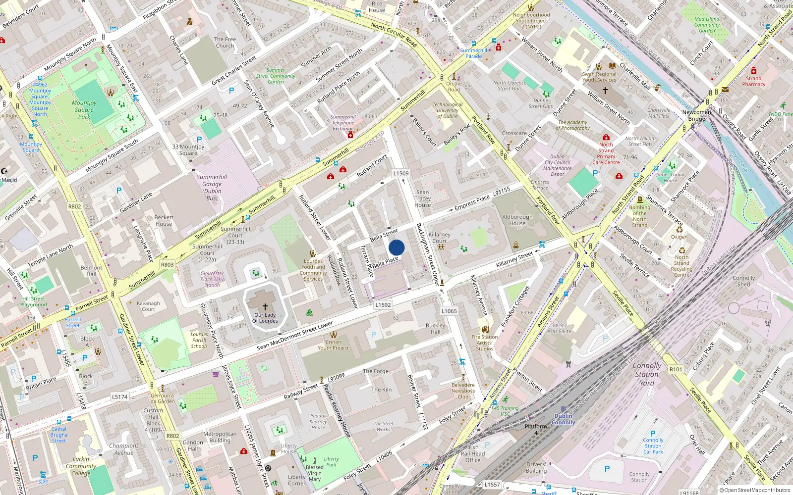 Overhead map showing the location of 4 Bella Avenue, Dublin 1