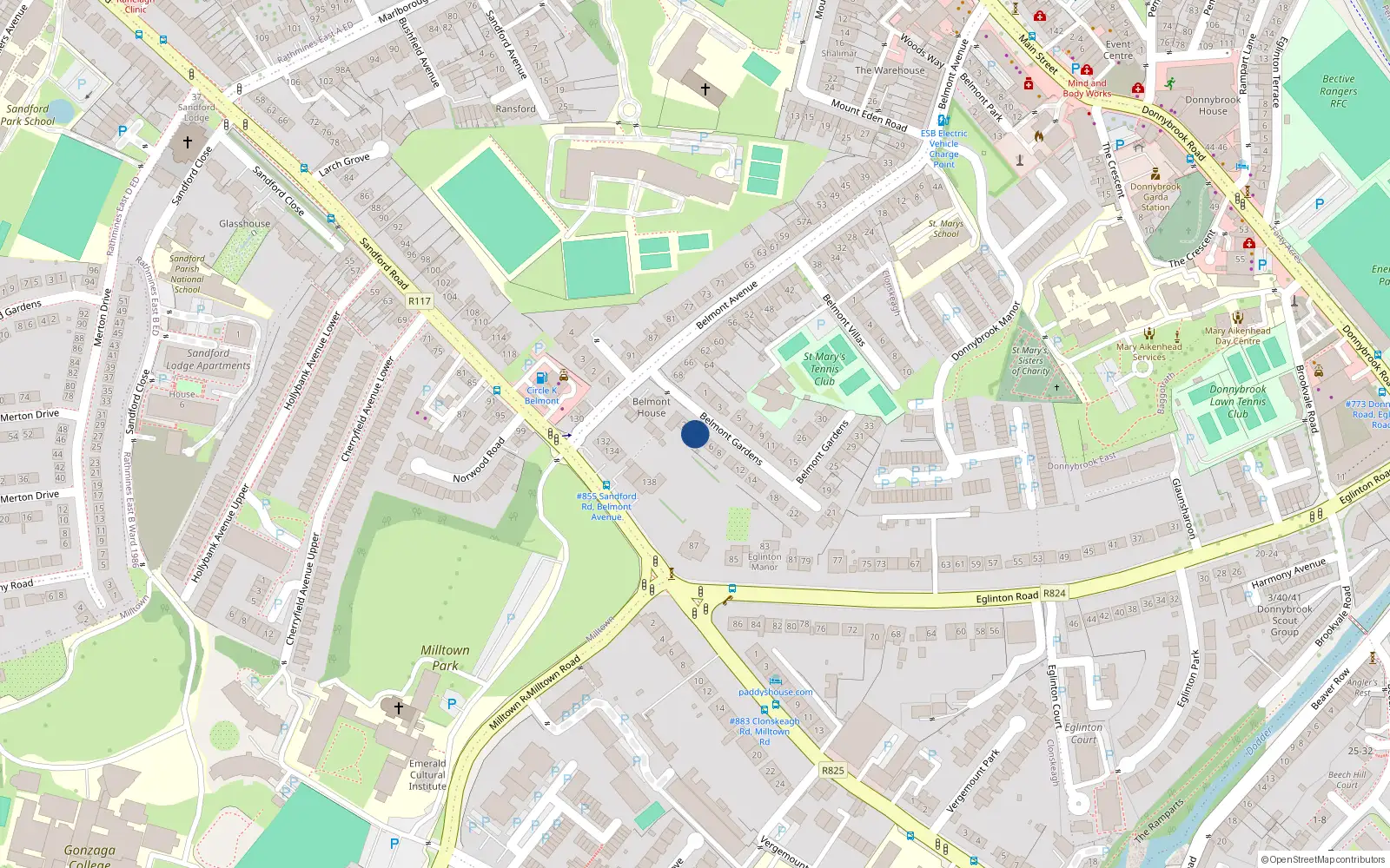 Overhead map showing the location of 4 Belmont Gardens, Donnybrook