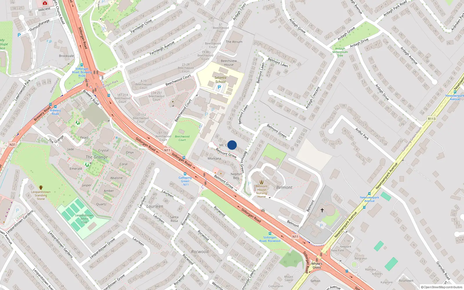 Overhead map showing the location of 4 Belmont Grove, Dublin