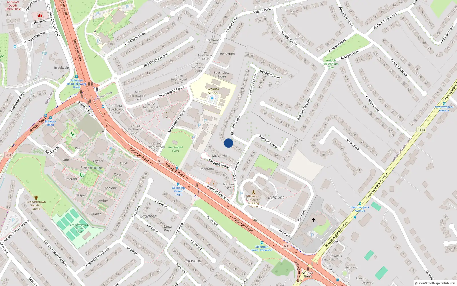 Overhead map showing the location of 4 Belmont Lawn, Dublin