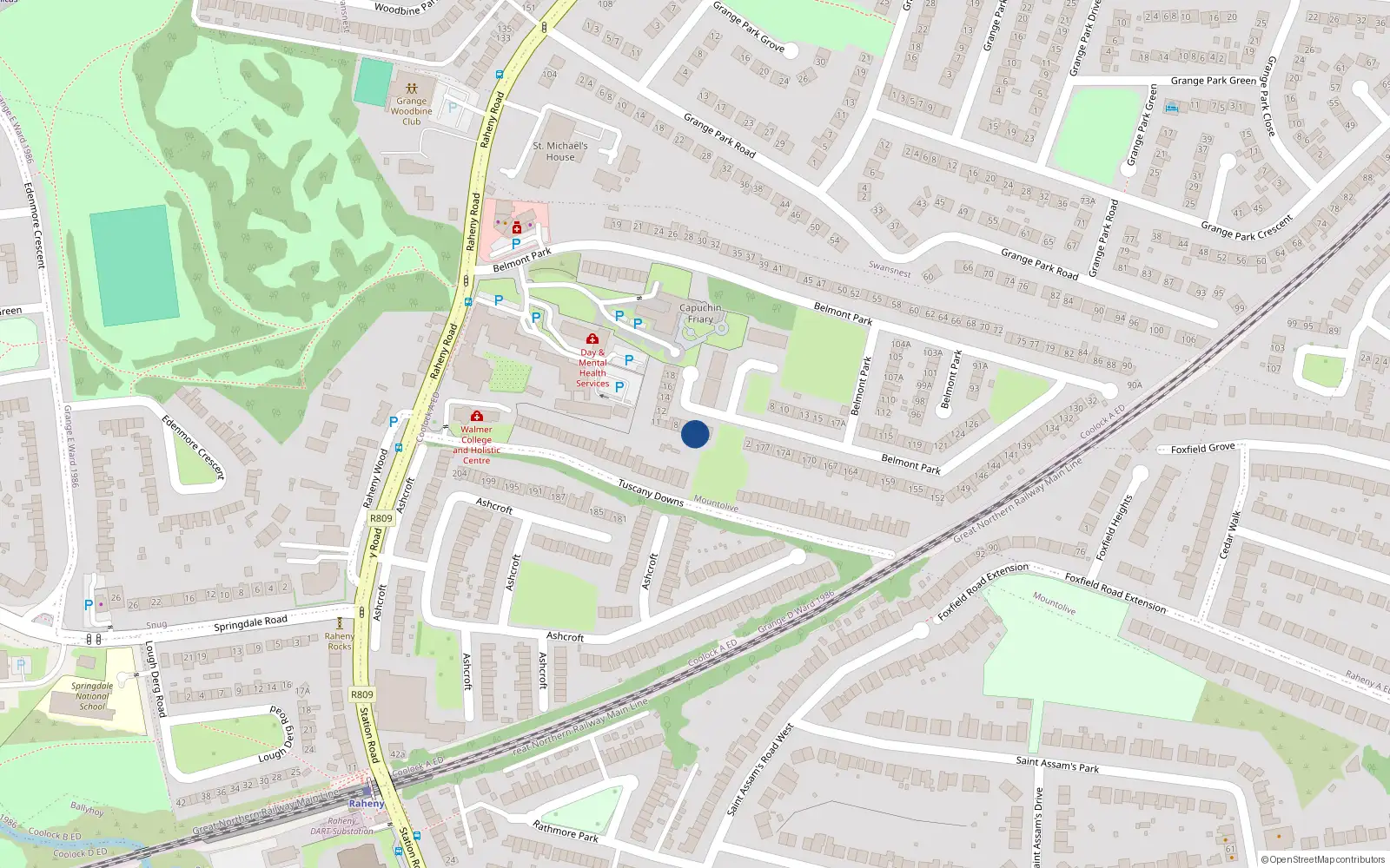 Overhead map showing the location of 4 Belmont Square, Raheny, Dublin 5