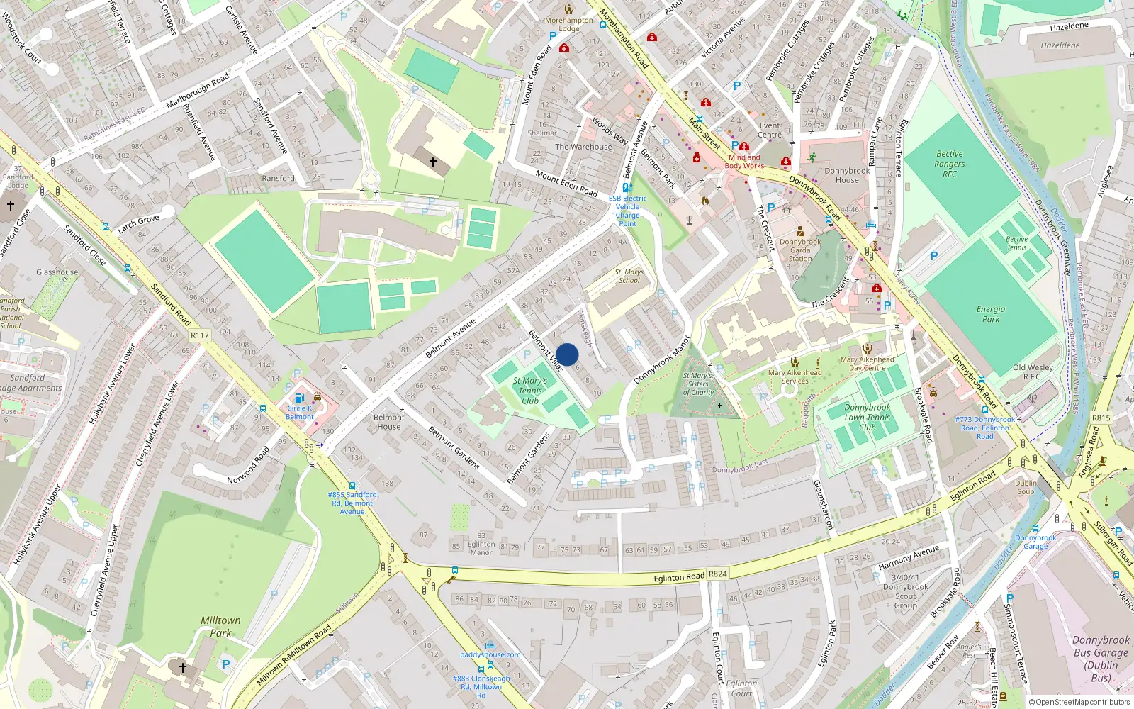 Overhead map showing the location of 4 Belmont Villas, Donnybrook